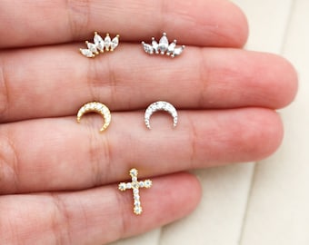 Pendiente de trago, pendiente de hélice, pendiente de cartílago, joyería de trago, piercing de concha, joyería de piercing, pendiente de luna creciente, oro de trago