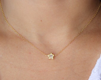 Star choker, tiny star necklace, dainty choker, star jewelry,, star necklace gold charm, tiny silver star, bridesmaid gift, solitaire star