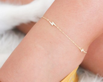 Lightning bolt anklet, gold anklet, Ankle bracelet, anklets for women, sterling silver anklet, boho anklet, summer jewelry, gold chain ankle