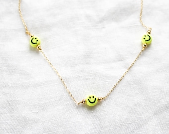 Smiley face necklace, happy face choker, Smile Charm necklace,  necklaces for women, gifts for her, gold necklace, dainty gold necklace