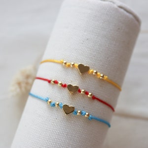 Gold tiny heart bracelet, best friend bracelet, adjustable cotton cord heart bracelet, best friend bracelet, matching friendship bracelet,