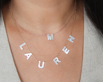 Initial mother of pearl necklace, alphabet necklace, custom name necklace, initial necklace, initial d, necklace for your best friend gifts