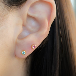 Gold Birthstone Stud Earrings, Gemstone Stud Earrings, Minimalist Birthstone Earrings, Tiny Birthstone Stud earrings, Mother&#39;s Day gift