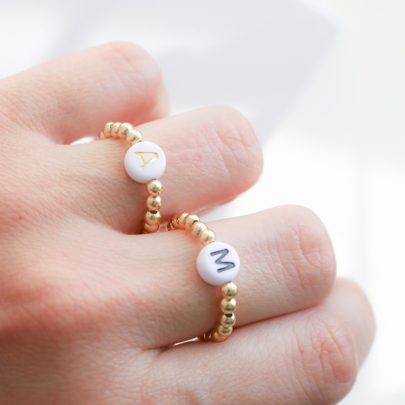 Initial Ring, Personalized Letter ring, Custom Letter Ring, Gold Beaded Ring, Minimalist Ring, Gift for Her, Mothers Day Gift, initial d image 2