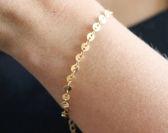 Pulsera de disco de moneda de oro, Pulsera de lentejuelas de oro, pulsera de moneda, pulsera de dama de honor de regalo, pulsera de disco minimalista, pulsera de oro Delicada