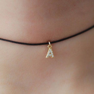 Tiny letter necklace, gold letter necklace, gothic choker, initial d, dainty choker, charm choker necklace, letter necklace, bridesmaid