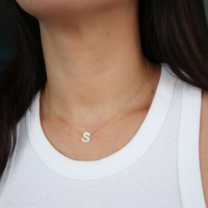 Mother of Pearl Initial Letter, alphabet necklace, custom letter necklace, dainty name necklace, Initial d, mother's day gift image 7