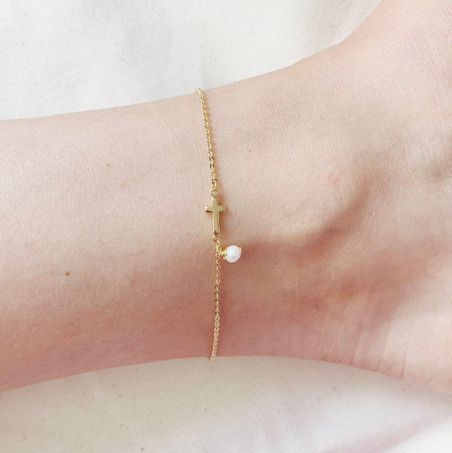 Ankle Bracelet Cross Anklet 14k Gold Ankle Bracelet Pearl Etsy