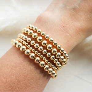 Gold Beaded Bracelet, Gold Ball Bracelet, Gold Bead Bracelet Set, Elastic Gold beaded Bracelet, Beaded Layering Bracelet, bridesmaid gifts