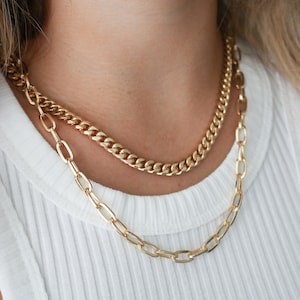 Chunky Link Chain Necklace, Gold Paperclip Chain, Herringbone Necklace, Thick chain Gold necklace, Paperclip chain, Layering necklace,