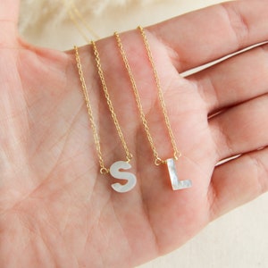 Letra inicial em madrepérola, colar com alfabeto, colar com letras personalizadas, colar com nome delicado, inicial d, presente de dia das mães