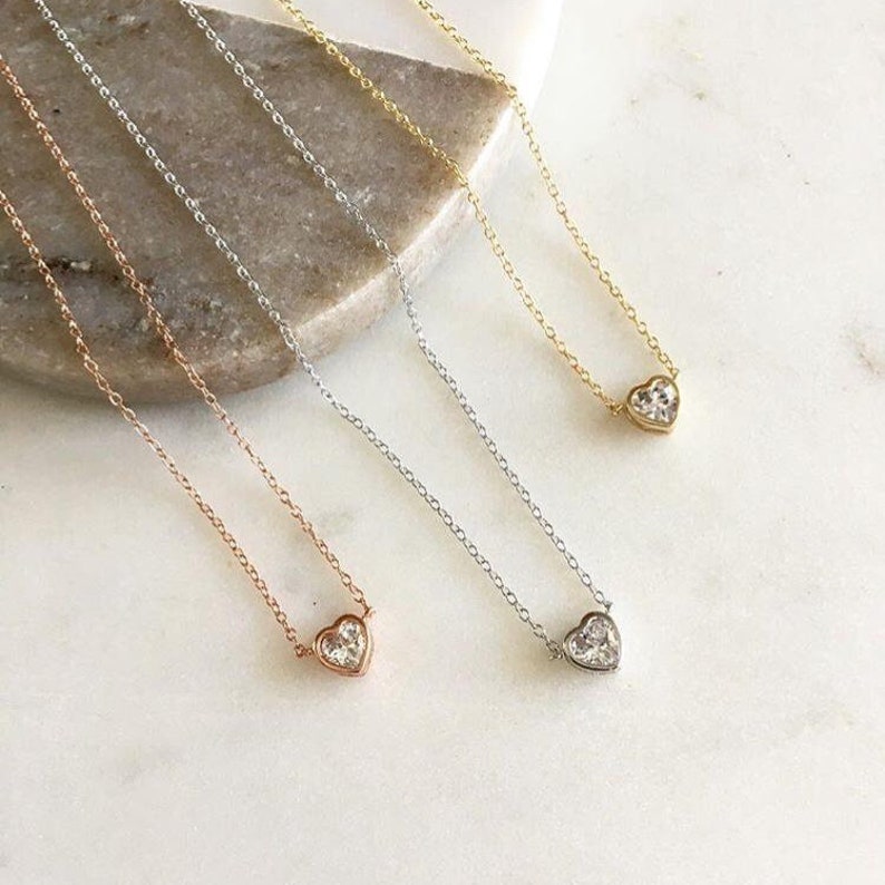 heart locket layering necklace bridesmaid gift Delicate heart Pendant Diamond Cz heart necklace Delicate Tiny CZ Heart Choker necklace
