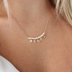 Pearl Bar Necklace, Custom name Necklace, initial necklace, personalized name jewelry, initial d, gold letter necklace,personalized initial