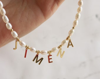 Perlen Initial Halskette, Mama Halskette, Halsband Choker für Frauen, Mama Bär Halskette, Halskette, personalisierte Halskette, Hochzeitsschmuck