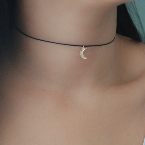 Moon choker, dainty necklace, moon jewelry, sterling silver moon choker necklace, simple choker, gold choker necklace, dainty choker