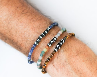 Pulsera de cuentas personalizada para hombre, regalo para el padre con los nombres de los niños, pulsera personalizada para hombre, idea de regalo para el día del padre, regalo de pulsera para papá