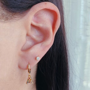 Dainty Pave CZ Initial Letter Hoop Earrings, tiny Letter earrings, gold letter earrings, initial d, Rainbow Initial tiny huggie earrings image 5