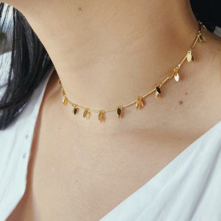 Gold leaf choker 14k gold choker gold leaf necklace leaf Etsy