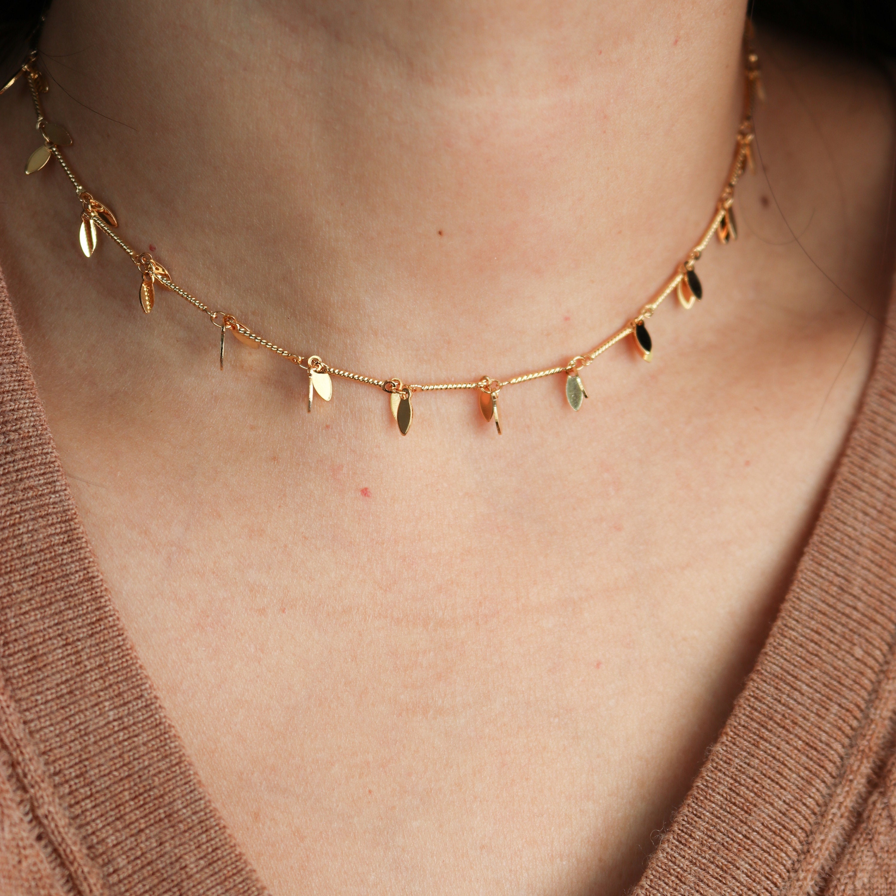 Gold Leaf Choker 14k Gold Choker Gold Leaf Necklace Leaf Etsy