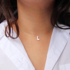 Floating necklace, Illusion Necklace, Initial necklace, invisible necklace, Small Crystal wedding necklace, Wedding Gift, christmas gift