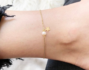 Ankle bracelet, star anklet bracelet, anklets for women, 14k gold ankle bracelet, womens ankle bracelet, pearl anklet,