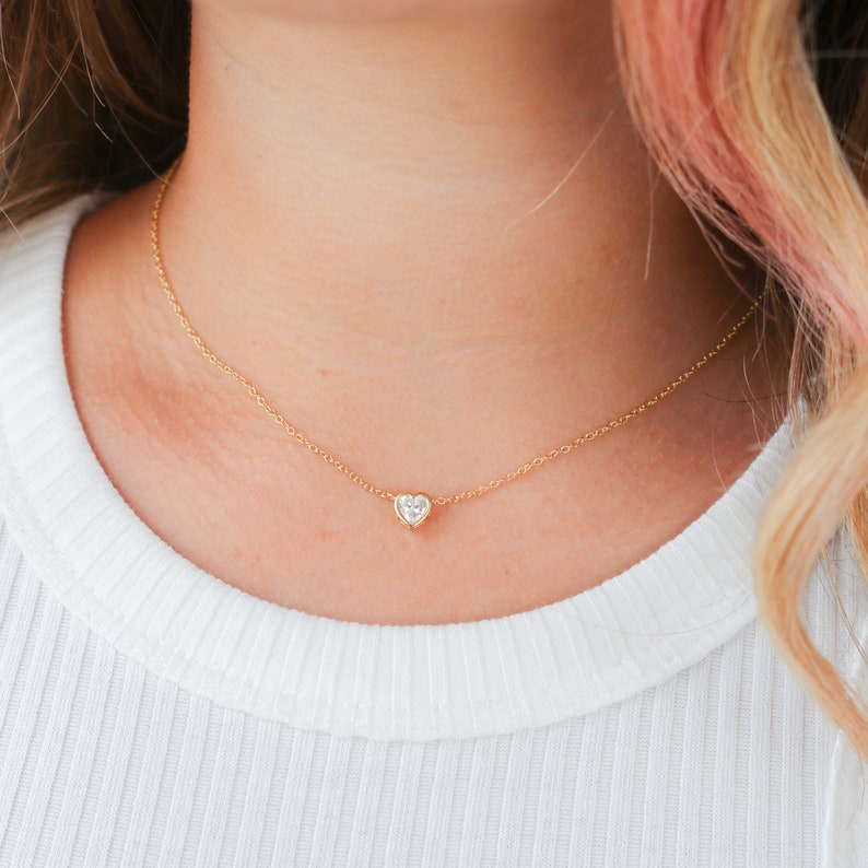 heart locket layering necklace bridesmaid gift Delicate heart Pendant Diamond Cz heart necklace Delicate Tiny CZ Heart Choker necklace