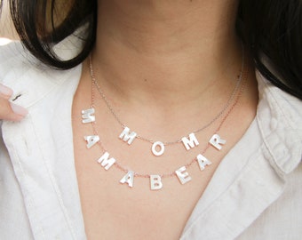 Mama necklace, mother of pearl necklace, mama bear necklace, name necklace, initial necklace, initial d, necklace for your best friend gifts