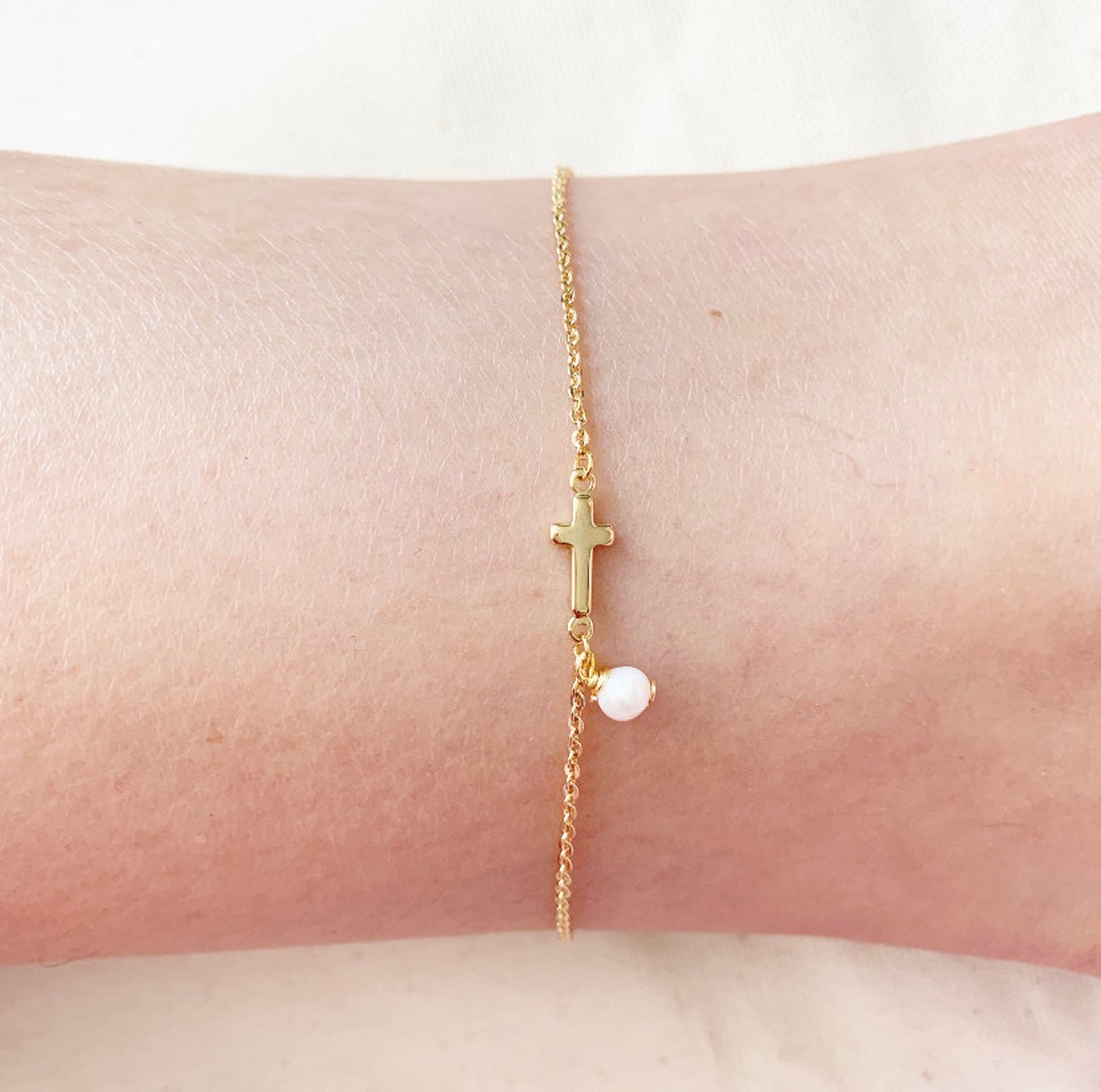 Ankle Bracelet Cross Anklet 14k Gold Ankle Bracelet Pearl Etsy