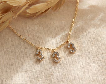 Nummerketting engel, gouden cijferketting, ketting 222, verjaardagscadeau, ketting 333, ketting 444, kerstcadeau, cadeau engel ketting