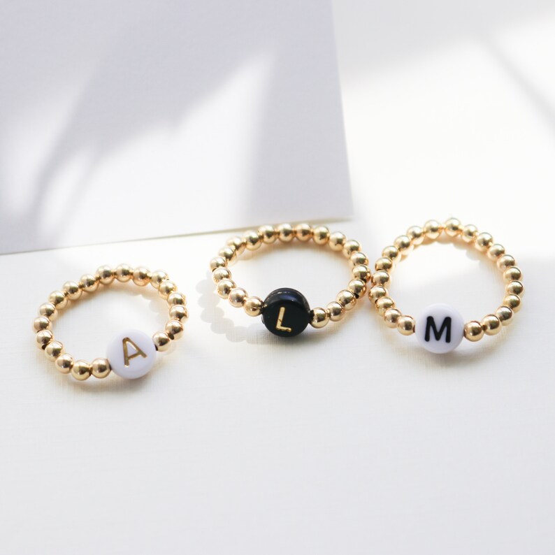 Initial Ring, Personalized Letter ring, Custom Letter Ring, Gold Beaded Ring, Minimalist Ring, Gift for Her, Mothers Day Gift, initial d image 7