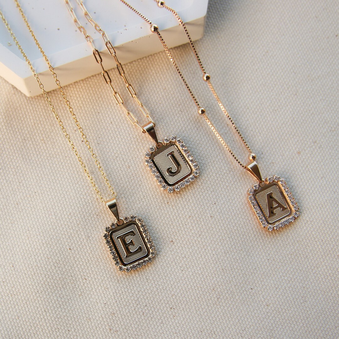 Gold Initial Necklace, Personalized Initial Necklace, Gold Square ...