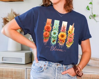 Bloom Floral T-shirt for Mom, Floral Kindness tee, Botanical Shirt, Wild Flowers Tshirt, Boho Wildflowers, Gardening Shirt, Pastel Floral