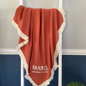 Orange baby swaddle, muslin swaddle blanket, baby shower gift Luxury baby blanket, Tassel throw blanket, baby swaddle blanket muslin blanket