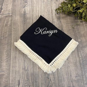 Black baby blanket, muslin blanket boho blanket, custom baby blanket, embroidered blanket, baby shower gift, Tassel blanket, swaddle blanket