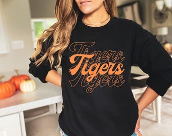 Triple Team Mascot Sweatshirt, Personalized Team sweatshirt, Customized Sweatshirt, Custom Crewneck Sweatshirt, Team Sweater, Tigers