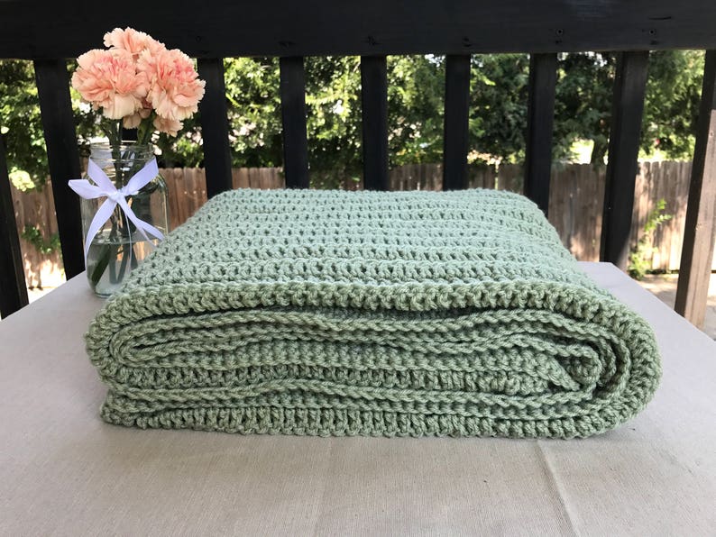 Sage Green Crochet Afghan Sage Green Throw Blanket Farmhouse Etsy