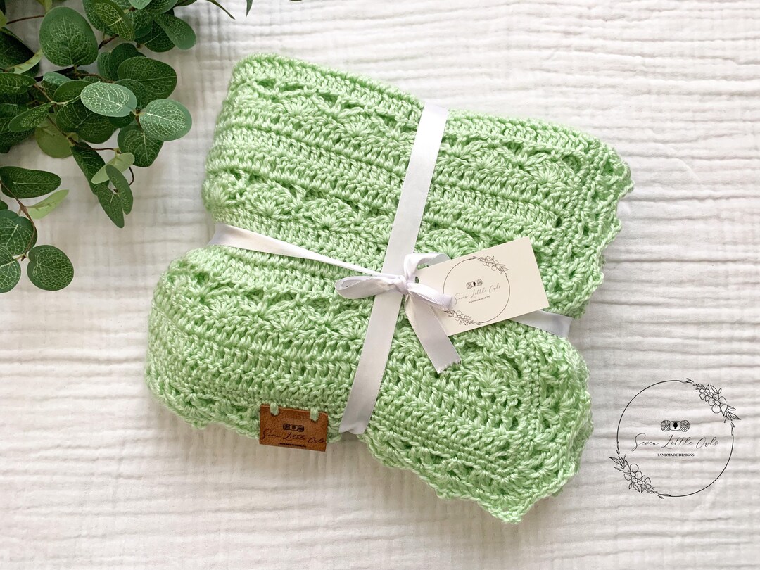 Crochet Baby Blanket, Mint Green Crochet Baby Blanket, Mint Baby