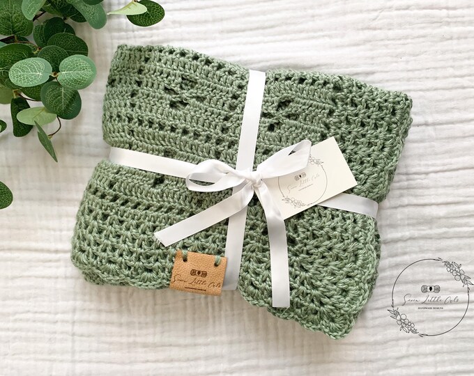 Crochet Baby Blanket, Sage Green Crochet Baby Blanket, Call the Midwife