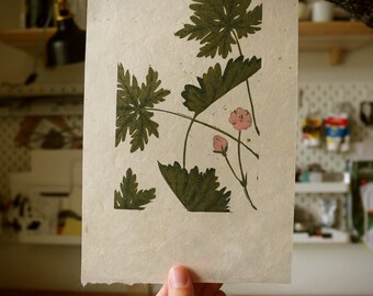 Botanical, 4x6, limited edition, block print, flower, gift, art, plant, foliage, nature, beautiful, original, blossom,