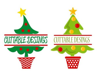 Christmas Tree split Cuttable Design SVG PNG DXF & eps Designs Cameo File Silhouette