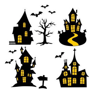 Haunted House Halloween Cuttable SVG PNG DXF & eps Designs Cameo File Silhouette