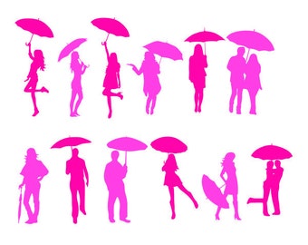 La pluie parapluie couper PNG SVG Design DXF & eps dessins camée fichier Silhouette