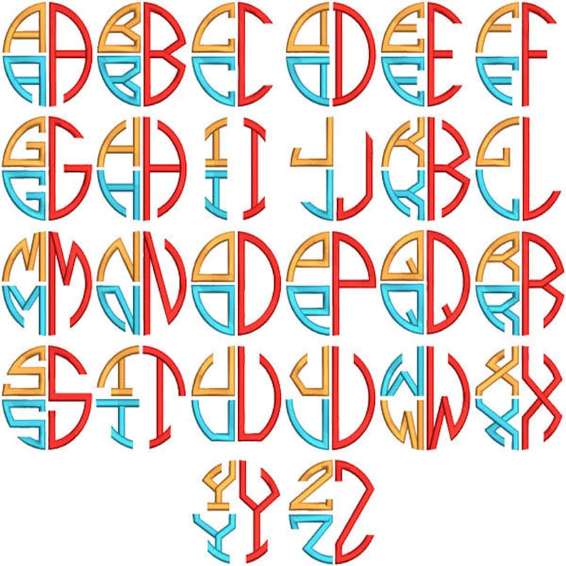 Stacked Round Circle Embroidery Font Monogram Machine Etsy