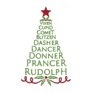 Reindeer Names Christmas Tree Monogram Machine Embroidery INSTANT DOWNLOAD pes dst