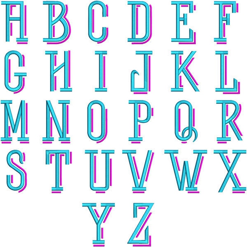 Modern Shadow Accents Embroidery Font Monogram Machine Etsy
