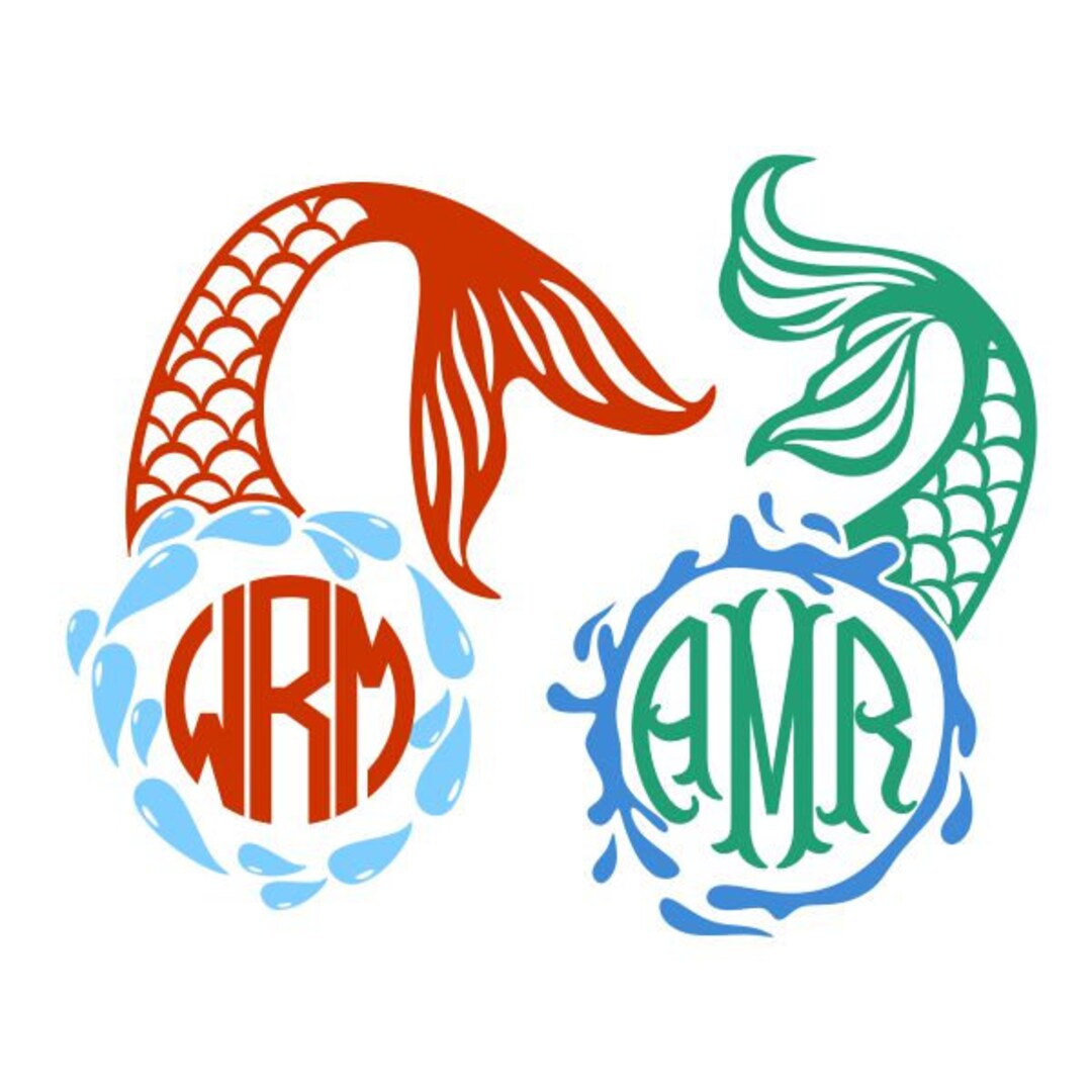 Mermaid Tail Water Splash Monogram Pack Cuttable Design SVG PNG DXF &amp; Eps Designs Cameo File ...