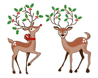 Deer holly Christmas Cuttable Design SVG PNG DXF & eps Designs Cameo File Silhouette