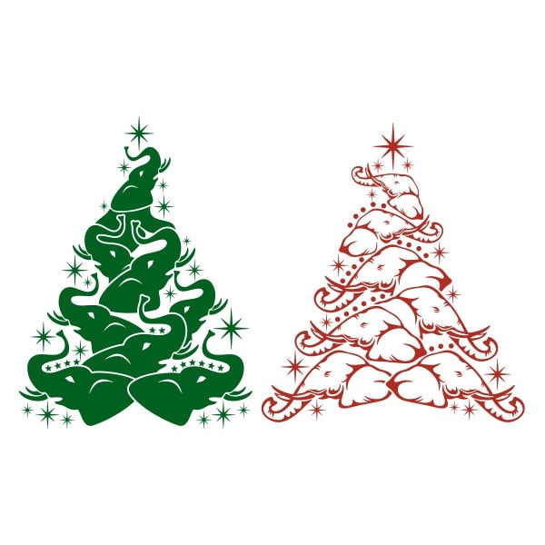 Elephant Christmas Tree Pack Cuttable Design SVG PNG DXF & eps Designs Cameo File Silhouette