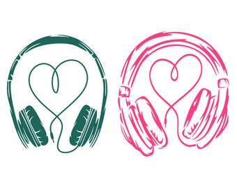 Headphone Heart Love Music Cuttable Design SVG PNG DXF & eps Designs Cameo File Silhouette