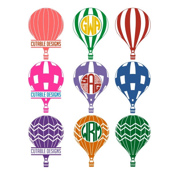 Air Balloon Monogram Pack Cuttable Design SVG PNG DXF & eps Designs Cameo File Silhouette